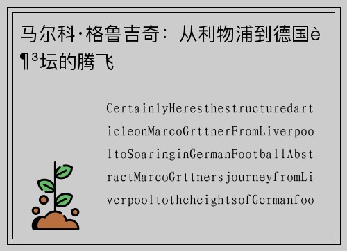 马尔科·格鲁吉奇：从利物浦到德国足坛的腾飞