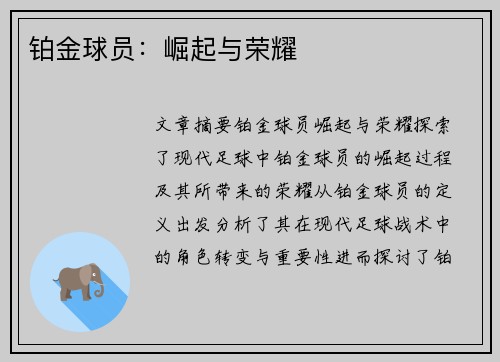 铂金球员：崛起与荣耀